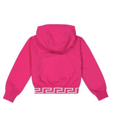 Shop Versace Greca Cotton-blend Jersey Hoodie In Pink