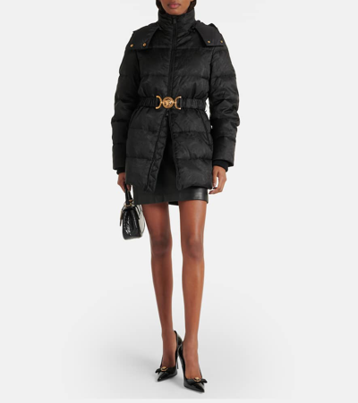 Shop Versace Barocco Reversible Jacquard Down Jacket In Black