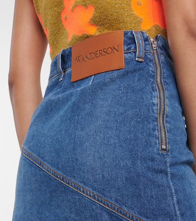 Shop Jw Anderson Twisted Asymmetric Denim Miniskirt In Blue