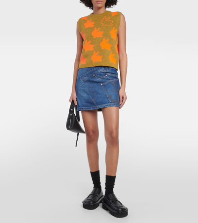 Jw Anderson Mini Skirt With Asymmetric Design And Pockets In Blue