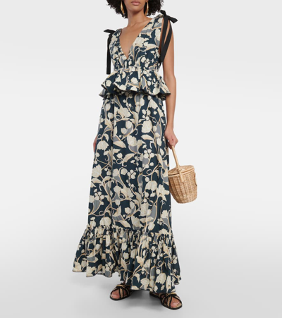 Agua By Agua Bendita + Net Sustain Infinito Perla Tiered Ruffled Printed Cotton-poplin Maxi Dress In Multicoloured