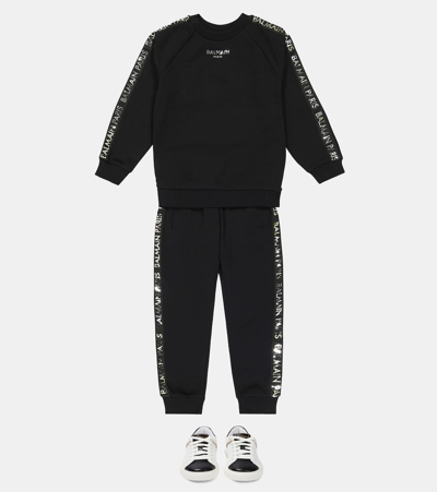 Shop Balmain Cotton Fleece Sweatshirt And Sweatpants Set In Black