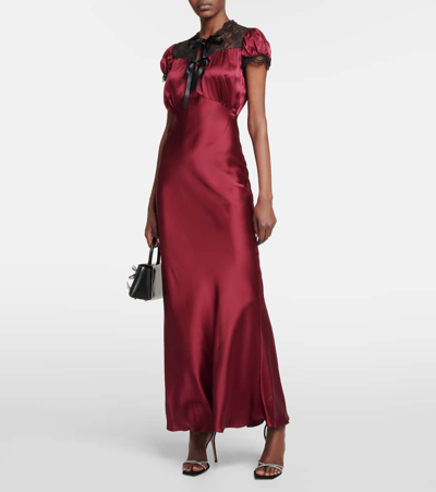 Shop Rodarte Silk Satin Maxi Dress In Red