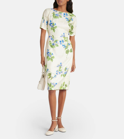 Prada Floral-print Twill Dress In White