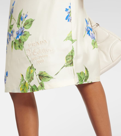 Prada Floral-print Twill Dress In White