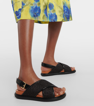 Shop Marni Fussbet Raffia-effect Sandals In Multicoloured