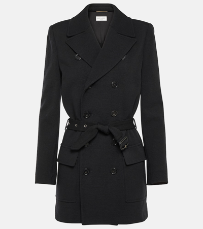 Shop Saint Laurent Saharienne Wool-blend Jacket In Black
