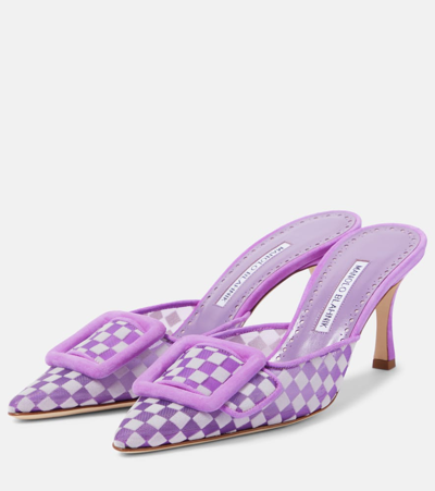 Shop Manolo Blahnik Maysalebi Checked Mesh And Suede Mules In Multicoloured