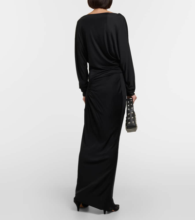 Shop Khaite Oron Ruched Jersey Maxi Dress In Black