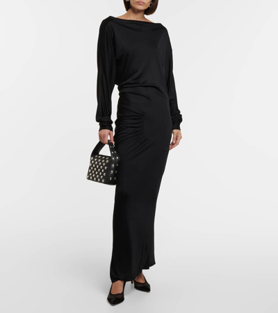 Shop Khaite Oron Ruched Jersey Maxi Dress In Black