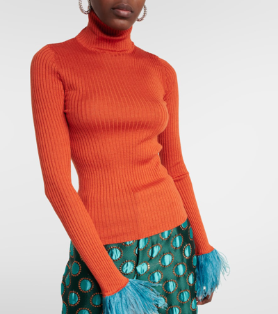 La Doublej High Kick Pullover Mit Federbesatz In Orange