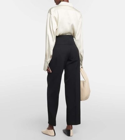 Jil Sander High-rise Wool Wide-leg Pants In Black