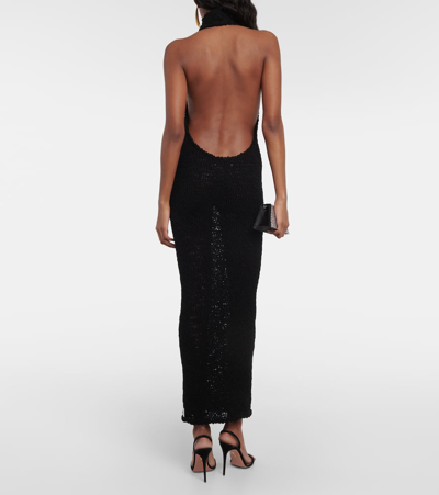 Shop Alexandre Vauthier Halterneck Cotton Jersey Gown In Black