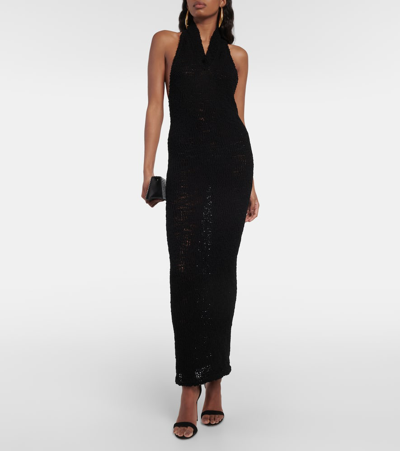 Shop Alexandre Vauthier Halterneck Cotton Jersey Gown In Black