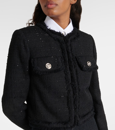 Shop Versace Cotton-blend Tweed Jacket In Black
