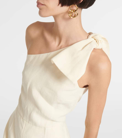 Shop Chloé One-shoulder Linen Jumpsuit In White
