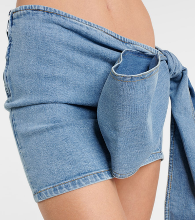 Shop Blumarine Bow-detail Denim Miniskirt In Blue