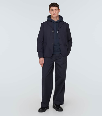 Jacquemus Relaxed Fit Cropped Hoodie With Raglan Sleeves In Blue