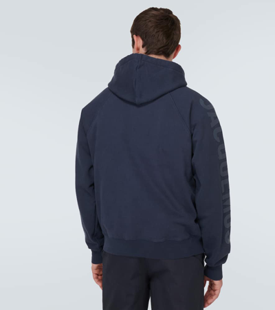 Shop Jacquemus Le Typo Cotton Jersey Hoodie In Blue