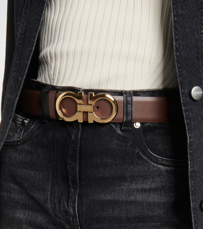 Ferragamo Gancini Reversible Leather Belt In Brown