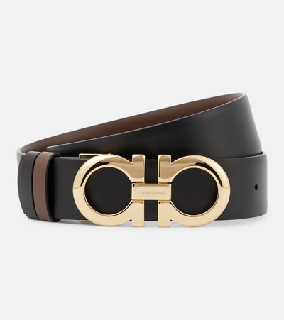Ferragamo Gancini Reversible Leather Belt In Brown
