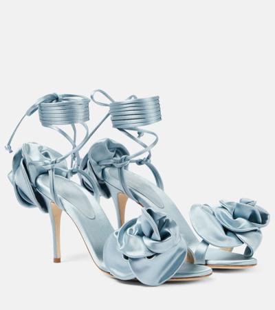 Shop Magda Butrym Floral-appliqué Satin Sandals In Blue
