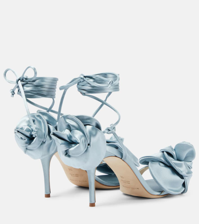 Shop Magda Butrym Floral-appliqué Satin Sandals In Blue