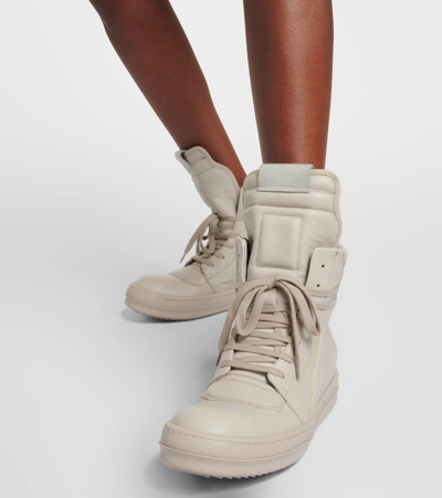 Shop Rick Owens Geobasket Leather High-top Sneakers In Neutrals