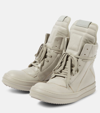 Shop Rick Owens Geobasket Leather High-top Sneakers In Neutrals