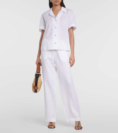 Shop Asceno Aurelia Linen Straight Pants In White