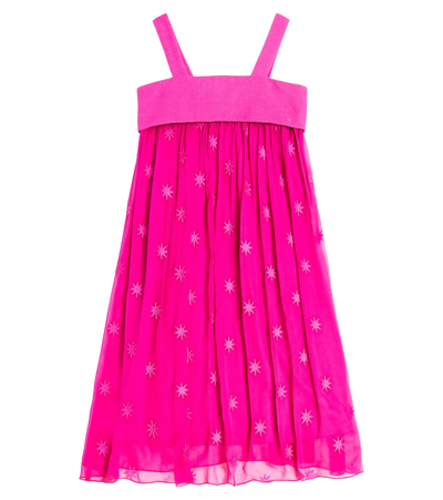 Shop Chloé Kids Embroidered Silk Dress In Pink