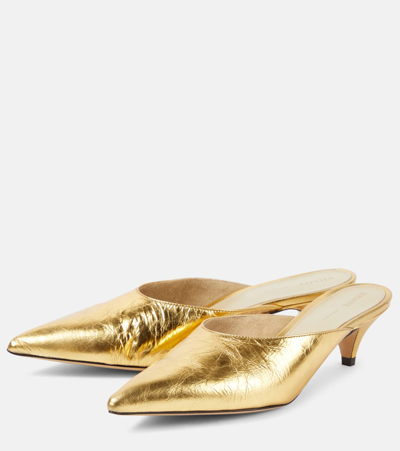 Khaite River Metallic Crinkled-leather Mules In Gold