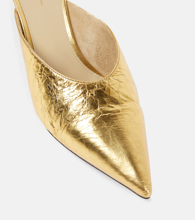 Khaite River Metallic Crinkled-leather Mules In Gold