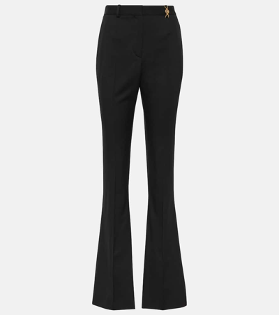 Shop Versace High-rise Wool-blend Flared Pants In Black