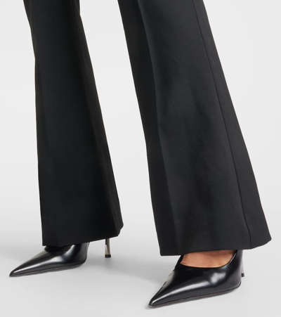 Shop Versace High-rise Wool-blend Flared Pants In Black