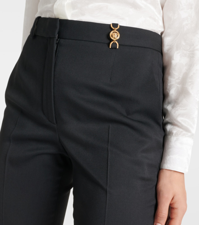 Shop Versace High-rise Wool-blend Flared Pants In Black