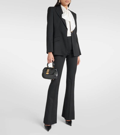 Shop Versace High-rise Wool-blend Flared Pants In Black