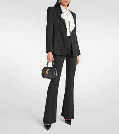 Versace Icons Embellished Wool-blend Flared Pants In Black