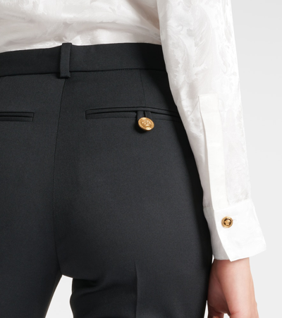 Versace Icons Embellished Wool-blend Flared Pants In Black