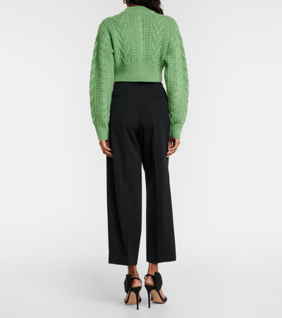Shop Emilia Wickstead Aleph Cropped Cable-knit Wool Cardigan In Green