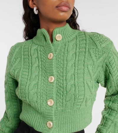 Shop Emilia Wickstead Aleph Cropped Cable-knit Wool Cardigan In Green