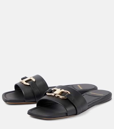 Shop Ferragamo Gancini Leather Sandals In Black