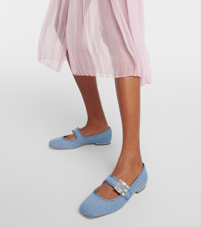 Roger Vivier Très Vivier Strass Buckle Babies Ballet Flats In Blue