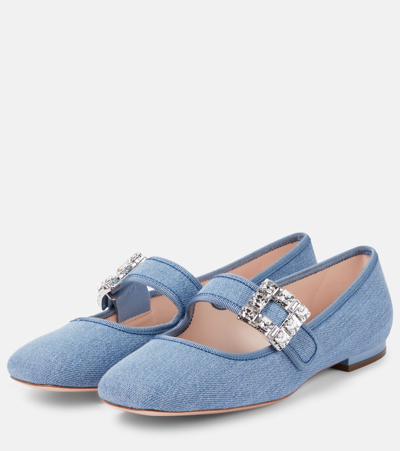 Roger Vivier Très Vivier Strass Buckle Babies Ballet Flats In Blue