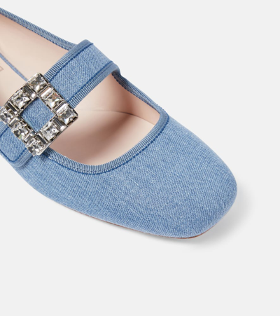 Roger Vivier Très Vivier Strass Buckle Babies Ballet Flats In Blue