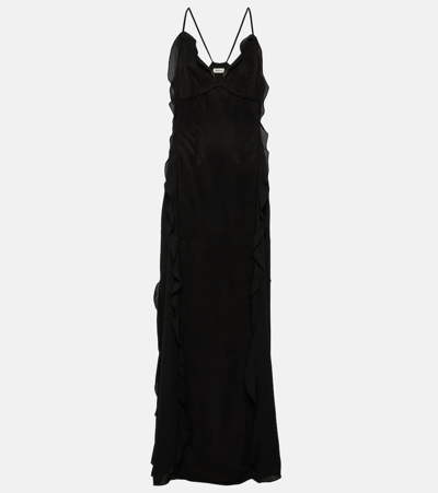 Shop Simkhai Emily Ruffled V-neck Slip Dress In Black