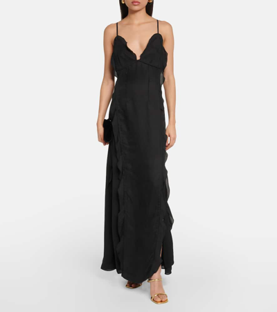 Shop Simkhai Emily Ruffled V-neck Slip Dress In Black