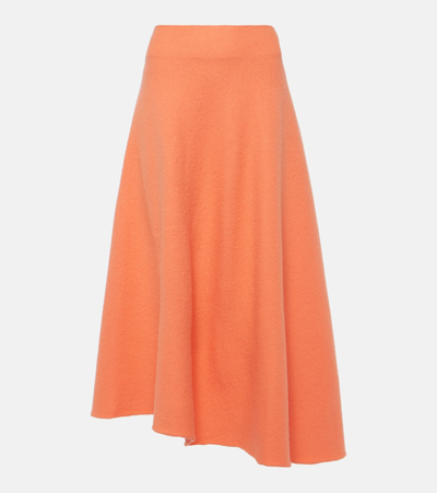 Shop Jil Sander High-rise Asymmetric Wool Midi Skirt In Orange