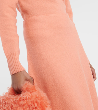 Jil Sander High-rise Asymmetric Wool Midi Skirt In Orange