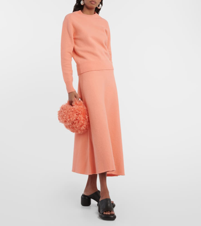 Shop Jil Sander High-rise Asymmetric Wool Midi Skirt In Orange